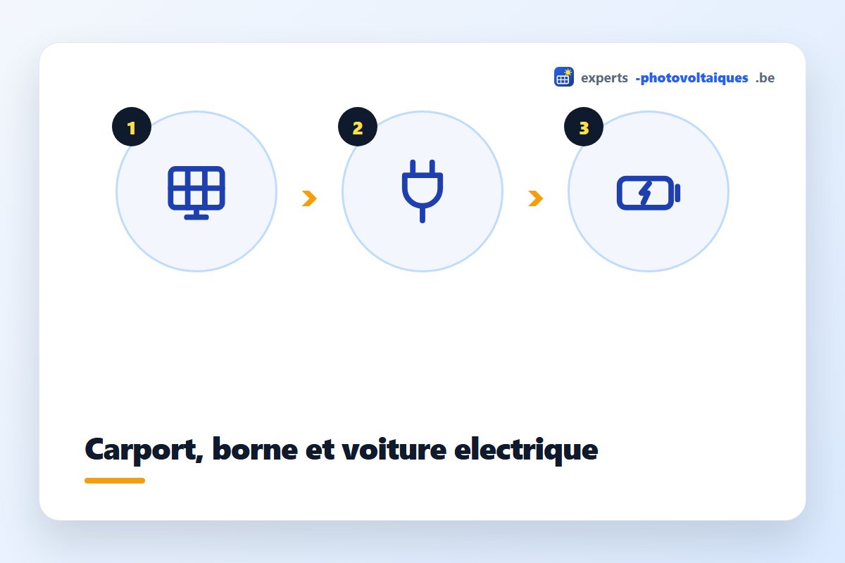 Carport solaire alimentant une borne de recharge pour voiture électrique